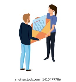 young couple lifting envelope mail send