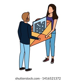 young couple lifting envelope mail send