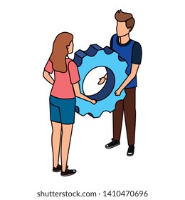 young couple lifting gear machine settings