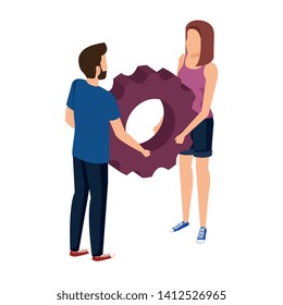young couple lifting gear machine settings