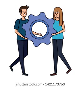 young couple lifting gear machine settings
