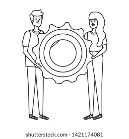 young couple lifting gear machine settings