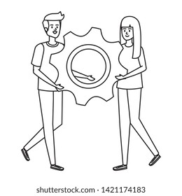 young couple lifting gear machine settings