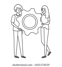 young couple lifting gear machine settings