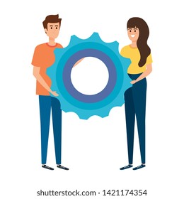 young couple lifting gear machine settings