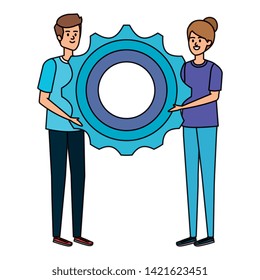 young couple lifting gear machine settings