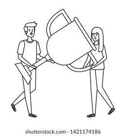 young couple lifting trophy cup award