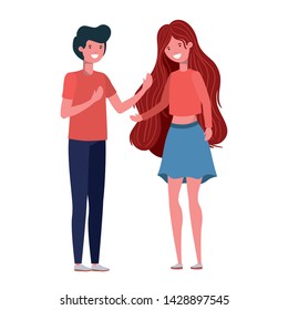 young couple with linked hands in white background