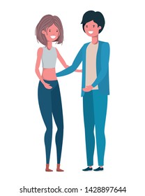 young couple with linked hands in white background