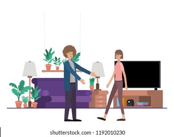 young couple in the living room avatar character