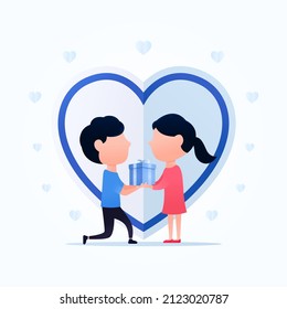 Young couple in love background vector illustration. Happy valentine day poster.