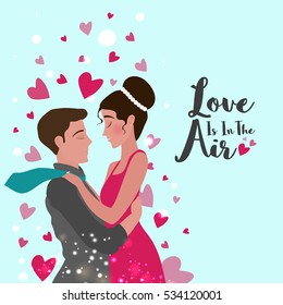 Young Couple in love, Beautiful hearts decorated background, Vector for Happy Valentine's Day celebration.