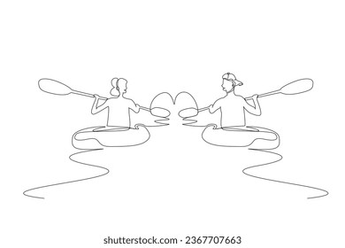 young couple in love canoe kayak boat activity love heart icon simple line art design
