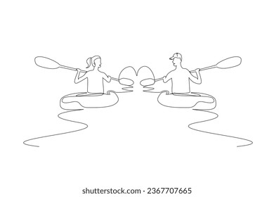 young couple in love canoe kayak boat activity love heart icon simple line art design