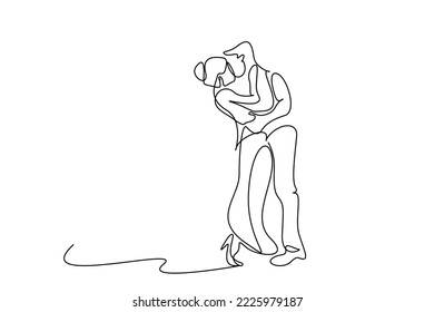 young couple in love full body kissing hugging one line drawing