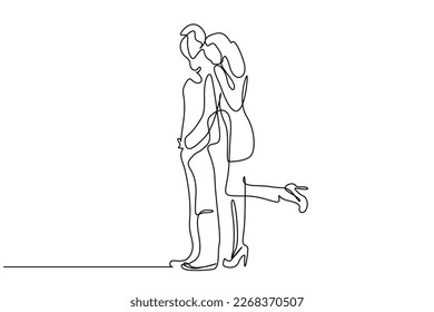 young couple in love fun happy hug full body line