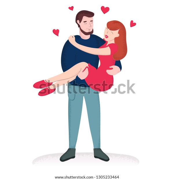 Young Couple Love Guy Holds Girl Stock Vector (Royalty Free) 1305233464