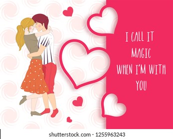 Young couple in love, Happy Valentine's Day Greeting Card.