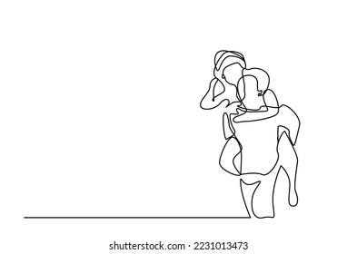 young couple in love having fun relax life one line drawing