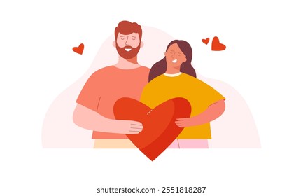 Young couple in love holding a heart in their hands