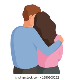 Young couple in love hugging each other. Vector illustration isolated on white background.