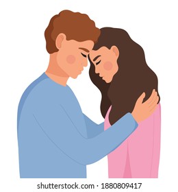 Young couple in love hugging. Vector illustration isolated on white background.