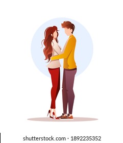 Young couple in love. Loving man hugging woman. Relationship, February 14 Romantic Relationship Date Love concept.  Isolated vector illustration for banner, poster, card.