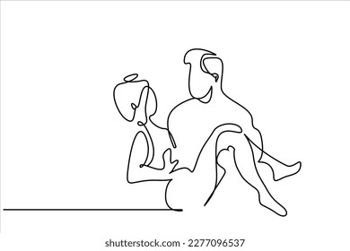 young couple in love man carrying woman in his arms marriage celebration joy happy moments line art