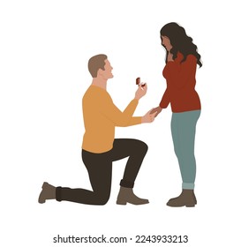 A young couple in love, a man makes a proposal
Flat vector illustration on isolated white background