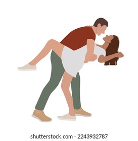 Young couple in love man and woman dancing
Flat vector illustration on isolated white background