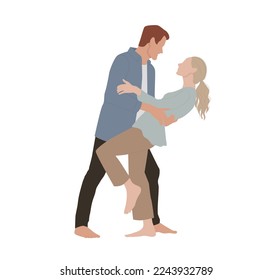 Young couple in love man and woman dancing
Flat vector illustration on isolated white background