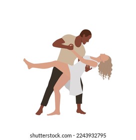 Young couple in love man and woman dancing
Flat vector illustration on isolated white background