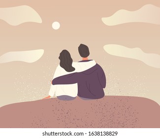 Young couple in love sky background and clouds  