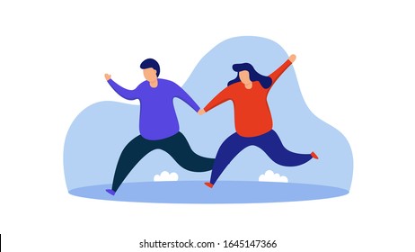Young couple in love. Romantic couples running together. Element design with lifestyle or romantic concept for website development or social media advertising.