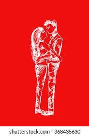 Young couple in love. Sketching.