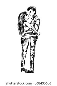 Young couple in love. Sketching.