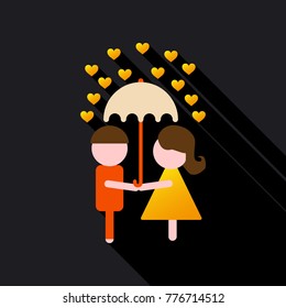 Young Couple in love under umbrella on hearts decorated background, Vector for Happy Valentine's Day celebration.