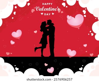 Young couple in love for Valentine s Day celebration. Young couple in love, hugging each other on floral design decorated background for Happy Valentine s Day celebration. 