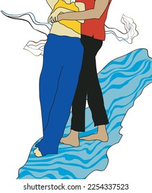 pareja joven en ilustración de vector de amor con fondo abstracto