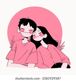 Young couple in love. Vector illustration of a man and a woman. Valentine's day