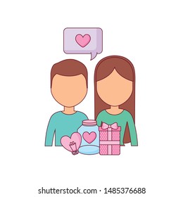 young couple lovely with candies avatar character