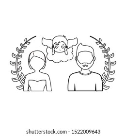 young couple lovely with crown leafs and cupid vector illustration design