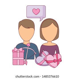young couple lovely with gift boxes