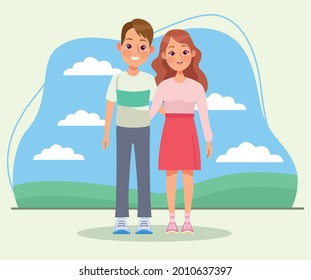 young couple lovers in the camp