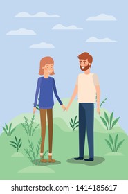 young couple lovers in the field