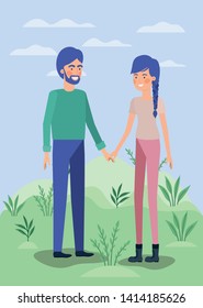 young couple lovers in the field
