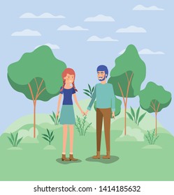 young couple lovers in the field