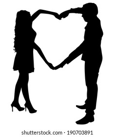 young couple making heart shape with arms, vector