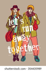 Young couple man and woman. Color vector illustration. EPS8