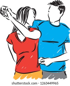 young couple man and woman dancing vector illustration